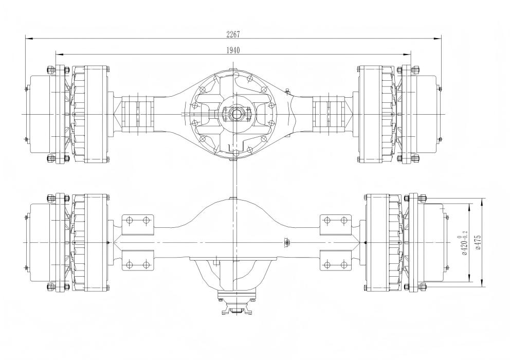 Drive axle of an underground loading and unloading machine
