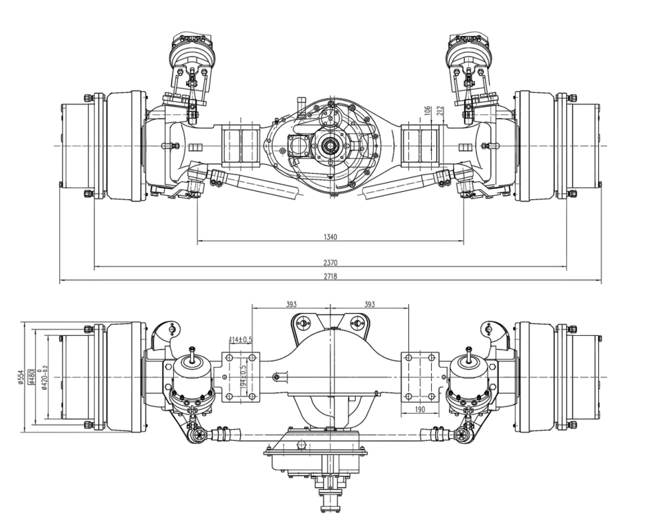 Steering axle of the mixing machine Steering axle of the mixing machine