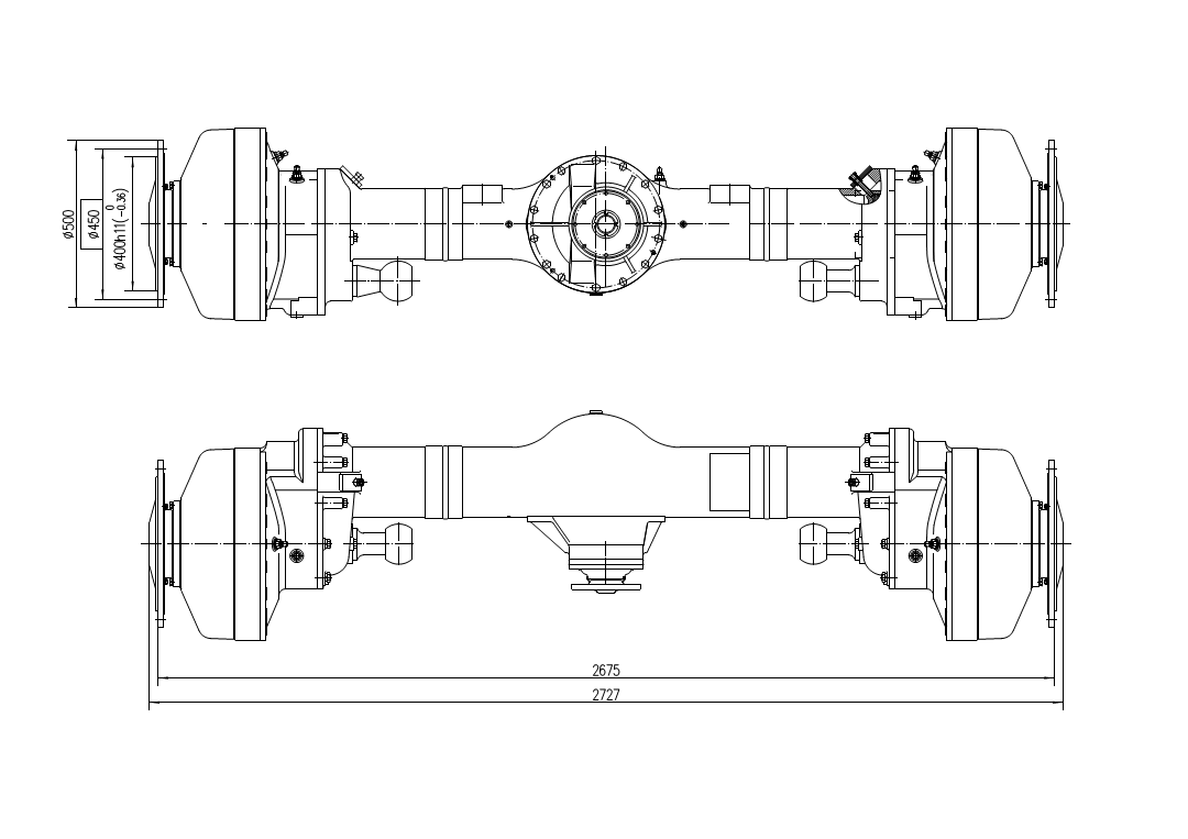 Mid-rear drive axle of the grader Mid-rear drive axle of the grader